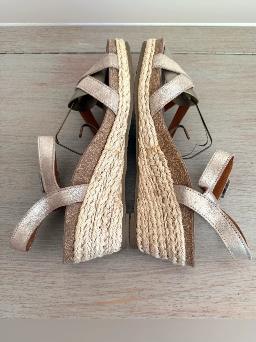 Taos Hey Jute Trulie Wedge Espadrille Sandals Champagne Ankle Strap EU 42 US 11